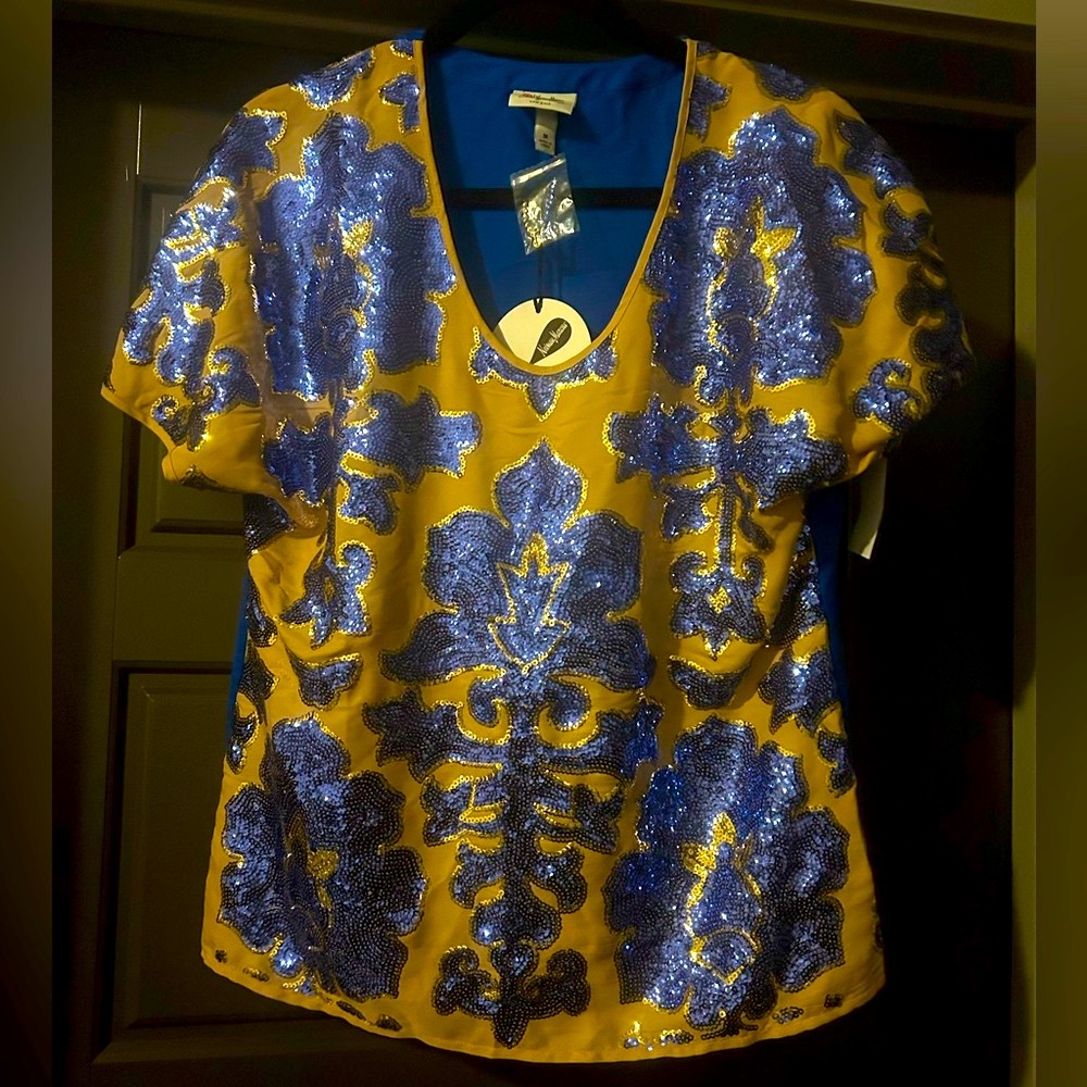 Tracy Reese Neiman Marcus Target cobalt blue/tan sequin top NWT size medium NEW